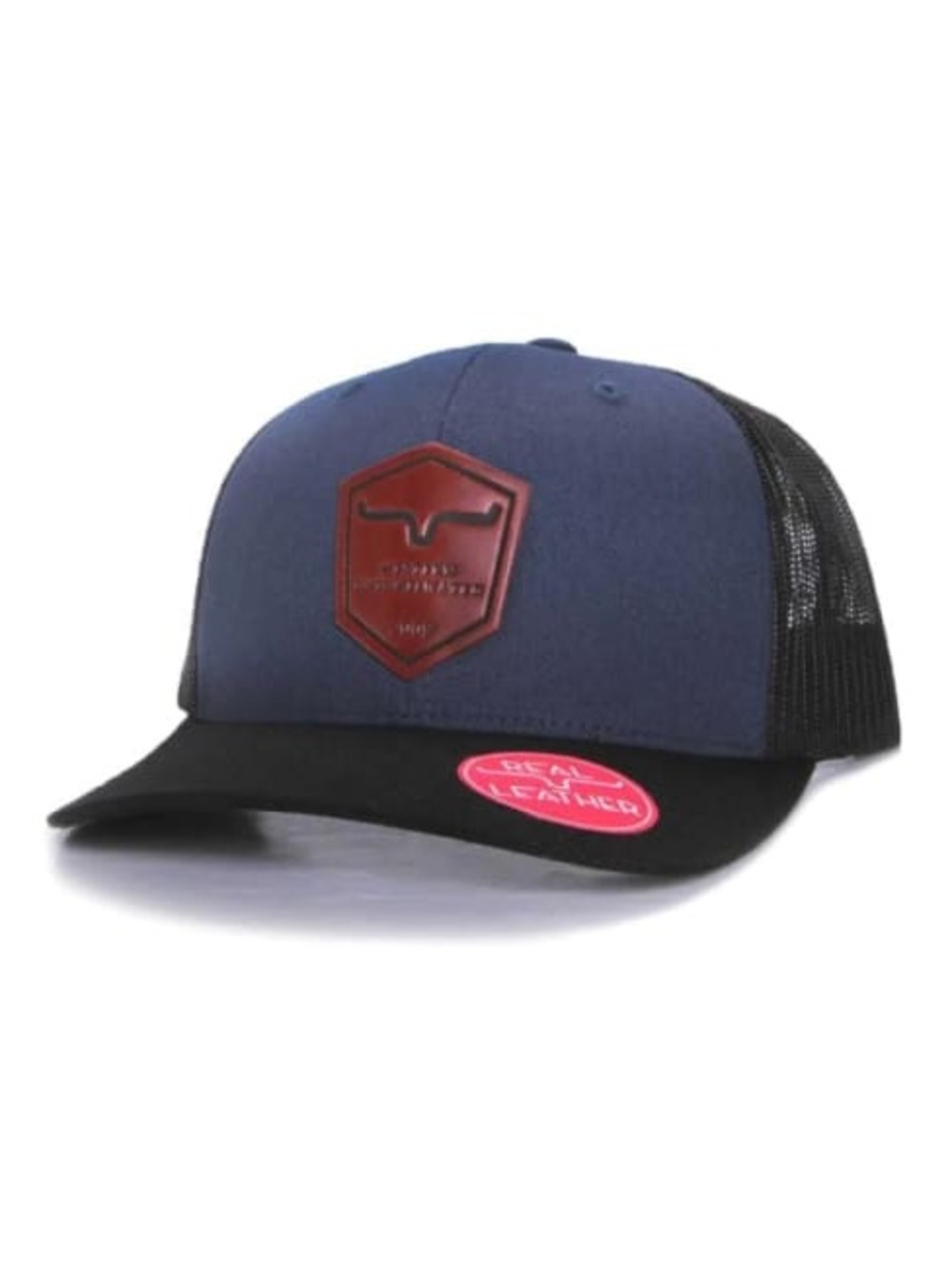Kimes Ranch Leather Patch Navy & Black Mesh Trucker Hat